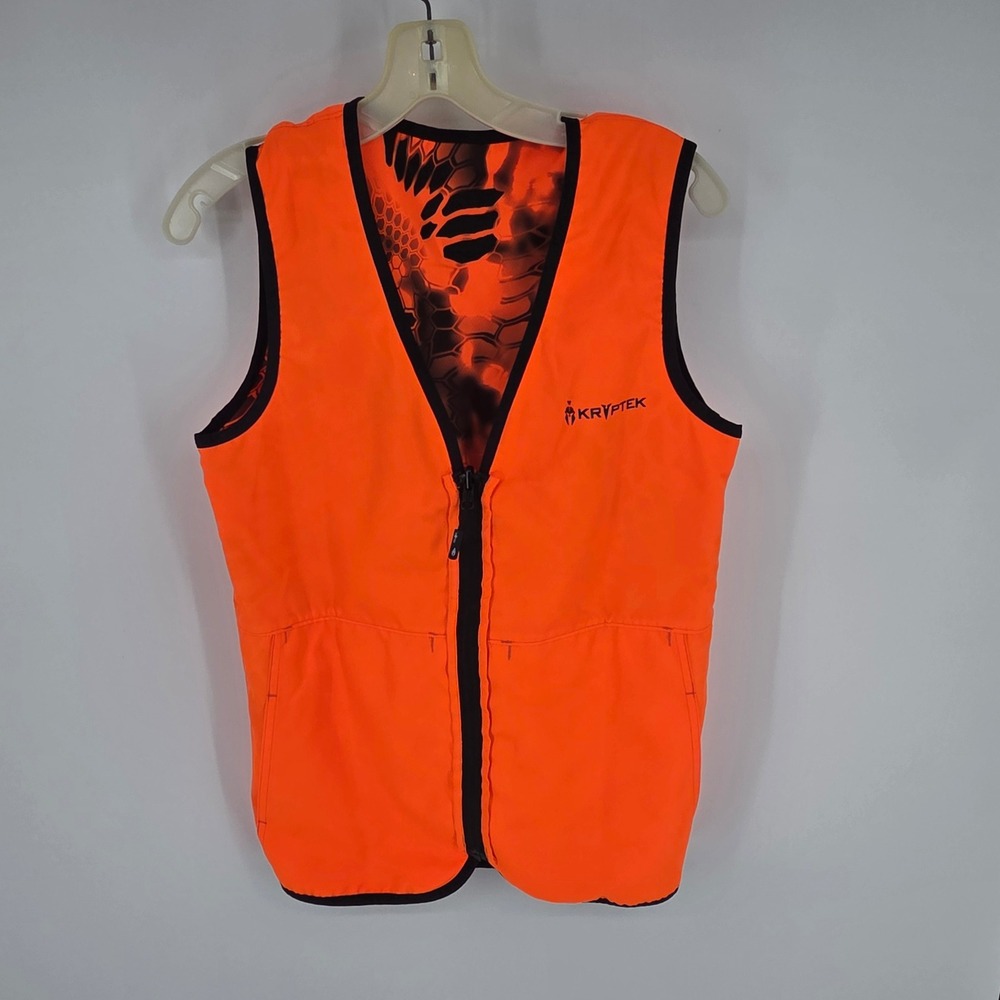 Kryptek Reversible Hunting Vest Mens Blaze Orange Inferno Camo Full Zip V-Neck S